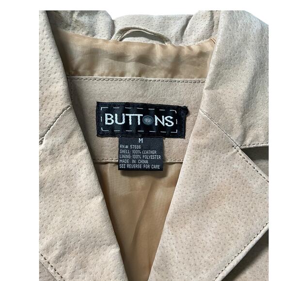 Vintage Buttons 100% Leather Trench Coat Light Weight Size Medium Belt Loops - Picture 7 of 11